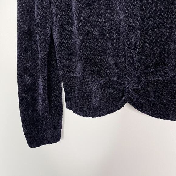 New Skies Are Blue Large L Navy Blue Chenille Twist Front Sweater Crew Neck Cozy - Picture 5 of 8